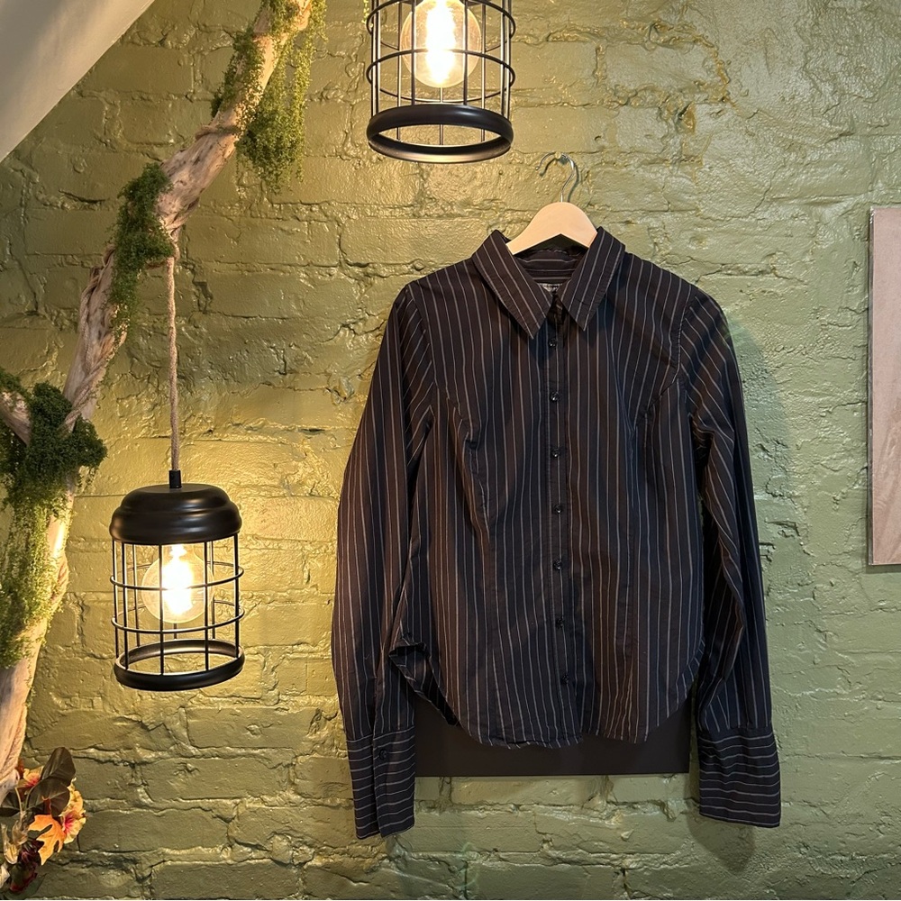 Urban Outfitters black pinstripe button up shirt - Picture 2 of 5